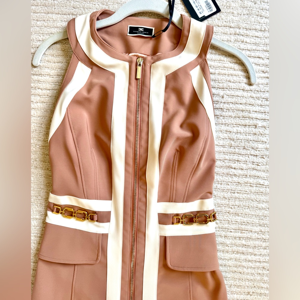 Elizabetta Franchi  Rose Gold with Cream sleeveless sheath dress size 40 NWT - Picture 5 of 8